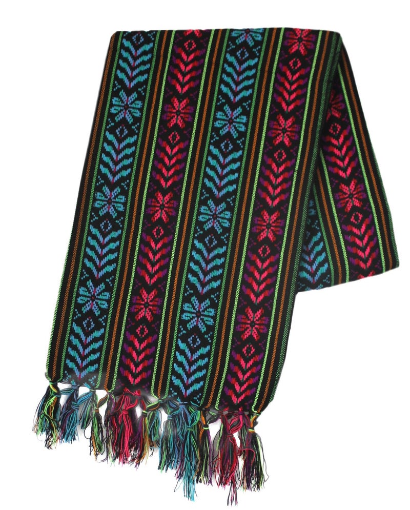 Del Mex Woven Rebozo Style Mexican Table Runner Scarf (Black) - Image 4